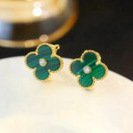 [Eternal Jewelry]CLOVER MEDIUM 1 MOTIFS MALACHITE DIAMOND EARRINGS - Image 4