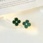 [Eternal Jewelry]CLOVER MEDIUM 1 MOTIFS MALACHITE DIAMOND EARRINGS - Image 5
