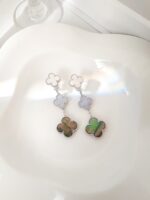[Eternal Jewelry]CLOVER 3 MOTIFS CHALCEDONY DARK MOP SILVER EARRINGS - Image 3
