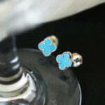[Eternal Jewelry]CLOVER MINI 9.5MM ONYX STUD EARRINGS SILVER - Image 4