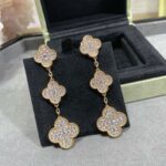 [Eternal Jewelry]CLOVER 3 MOTIFS DIAMOND PAVED ROSE GOLD EARRINGS - Image 2