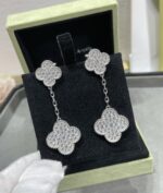 [Eternal Jewelry]CLOVER 2 MOTIFS DIAMOND PAVED SILVER EARRINGS - Image 2