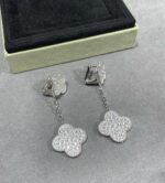 [Eternal Jewelry]CLOVER 2 MOTIFS DIAMOND PAVED SILVER EARRINGS - Image 6