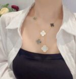 [Eternal Jewelry]CLOVER 6 MOTIF MOP ONYX GOLD NECKLACE - Image 2