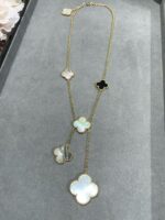 [Eternal Jewelry]CLOVER 6 MOTIF MOP ONYX GOLD NECKLACE - Image 5