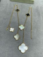 [Eternal Jewelry]CLOVER 6 MOTIF MOP ONYX GOLD NECKLACE - Image 6