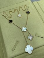 [Eternal Jewelry]CLOVER 6 MOTIF MOP ONYX GOLD NECKLACE - Image 8