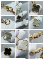 [Eternal Jewelry]CLOVER 6 MOTIF MOP ONYX GOLD NECKLACE - Image 9