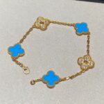 [Eternal Jewelry]CLOVER 5 MOTIF BLUE CHALCEDONY DIAMOND GOLD BRACELET - Image 2