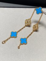 [Eternal Jewelry]CLOVER 5 MOTIF BLUE CHALCEDONY DIAMOND GOLD BRACELET - Image 3