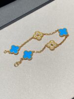 [Eternal Jewelry]CLOVER 5 MOTIF BLUE CHALCEDONY DIAMOND GOLD BRACELET - Image 7