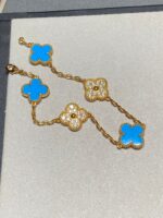 [Eternal Jewelry]CLOVER 5 MOTIF BLUE CHALCEDONY DIAMOND GOLD BRACELET - Image 8