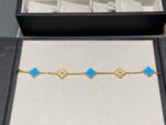 [Eternal Jewelry]CLOVER 5 MOTIF BLUE CHALCEDONY DIAMOND GOLD BRACELET - Image 9