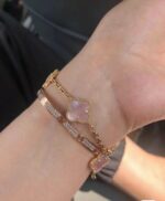 [Eternal Jewelry]CLOVER 5 MOTIFS Pink  AGATE  BRACELET - Image 5