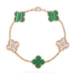[Eternal Jewelry]CLOVER  5 MOTIF MALACHITE DIAMOND BRACELET - Image 2