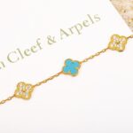 [Eternal Jewelry]CLOVER 5 MOTIF TURQUOISE DIAMOND GOLD BRACELET - Image 3
