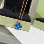 [Eternal Jewelry]CLOVER 15MM DIAMOND AND BLUE AGATE NECKLACE - Image 2
