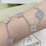 [Eternal Jewelry]CLOVER  5 MOTIF DIAMOND PURPLE CHALCEDONY BRACELET SILVER - Image 9