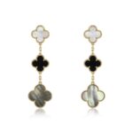 [Eternal Jewelry]CLOVER EARRINGS GOLD ONYX MOP 3 MOTIF - Image 2